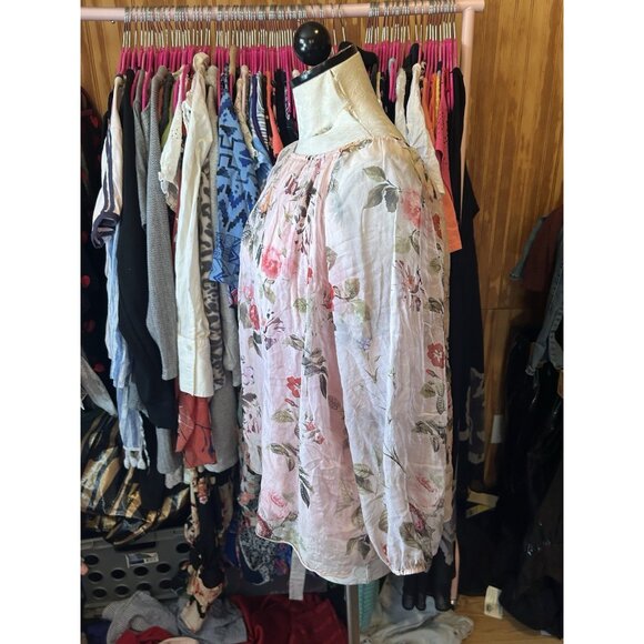 Pronto Moda Pink Long Sleeve Boho Silk Blouse Floral SILK ITALY Sz L - Picture 5 of 8
